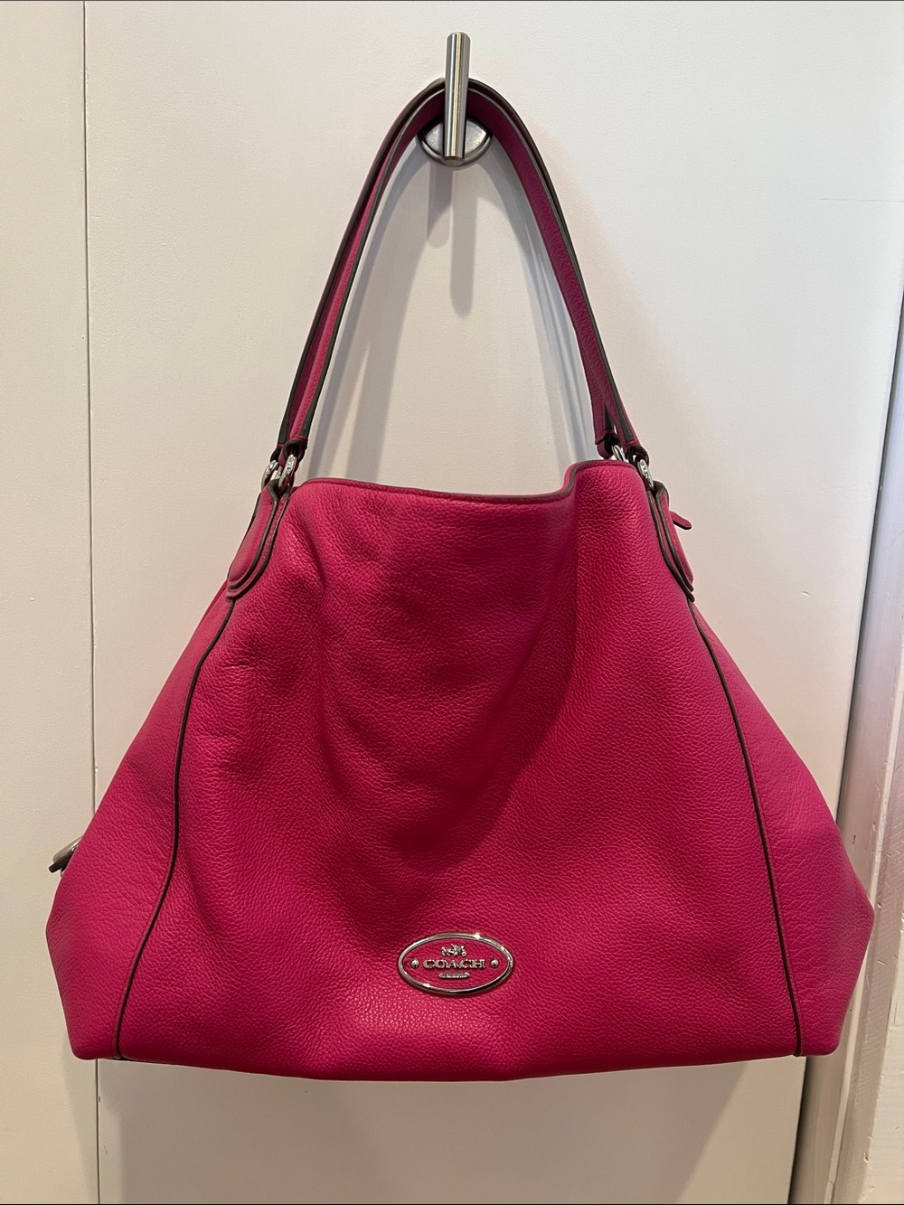 Coach Pebbled Leather Shoulder Bag in Fuchsia Pink